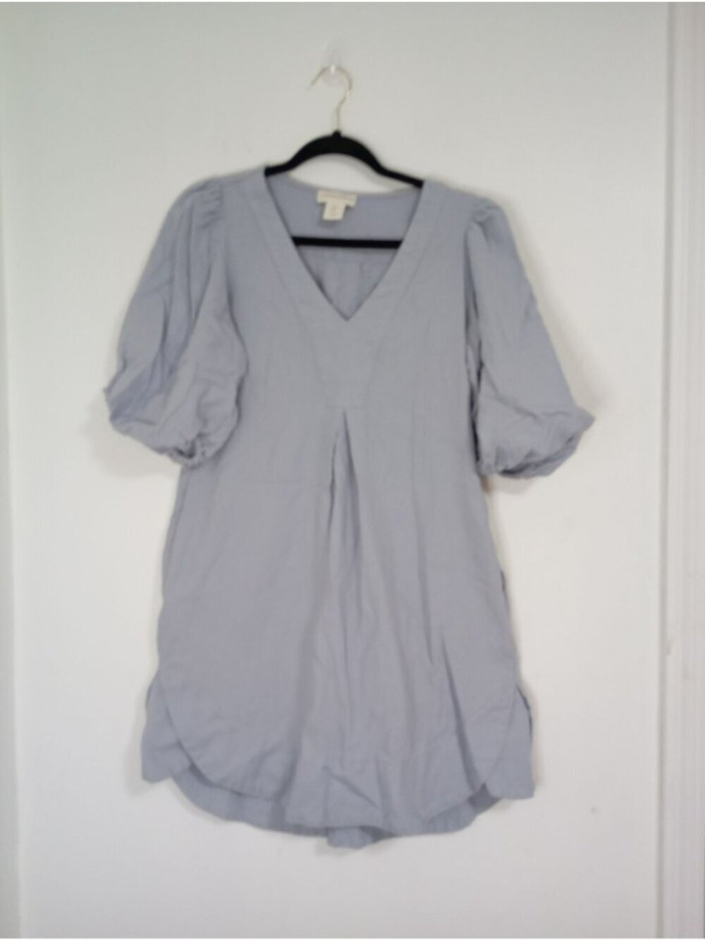 Cynthia Rowley Blue Puff Sleeve V-Neck Linen Blend Mini Dress S